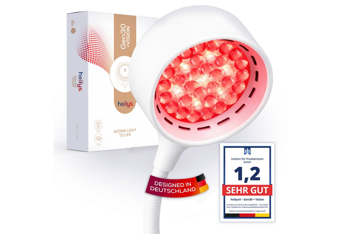 heilys® Infrarotlampe Gen30 + Vision, 1-tlg., für Gesicht, Augen und Gelenke, höhenverstellbar, flexibler Lampenkopf, Augen-Modus, mit Fernbedienung Bild 5