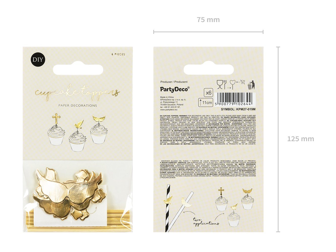 partydeco Papierdekoration, Cake Topper Erstkommunion 11cm gold 6er Set Bild 4