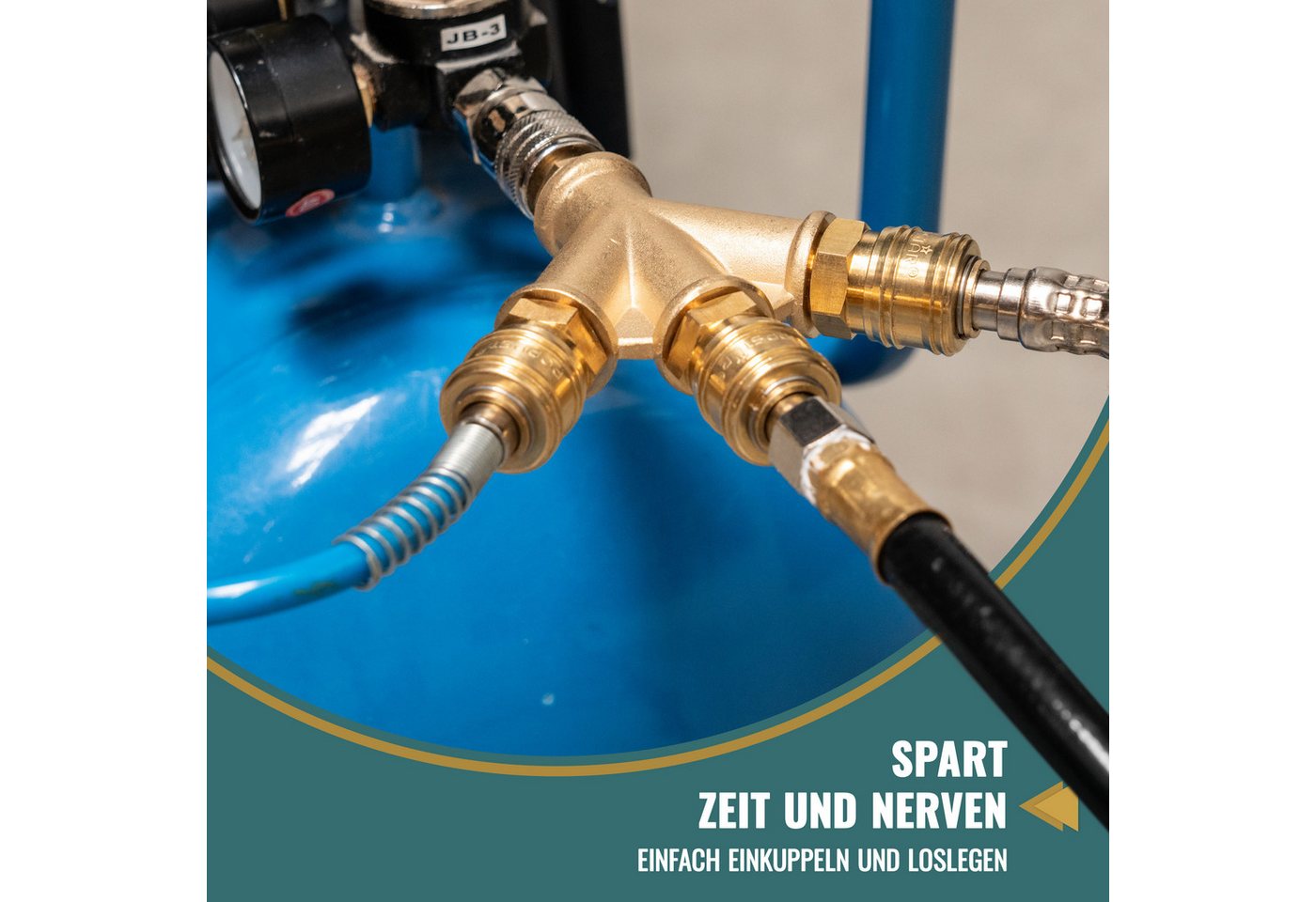 Poppstar Druckluftgeräte-Set Verteiler 3-fach für Druckluft-Zubehör, 1-tlg., mit Schnellkupplungen (Standard Druckluftanschluss NW 7,2)