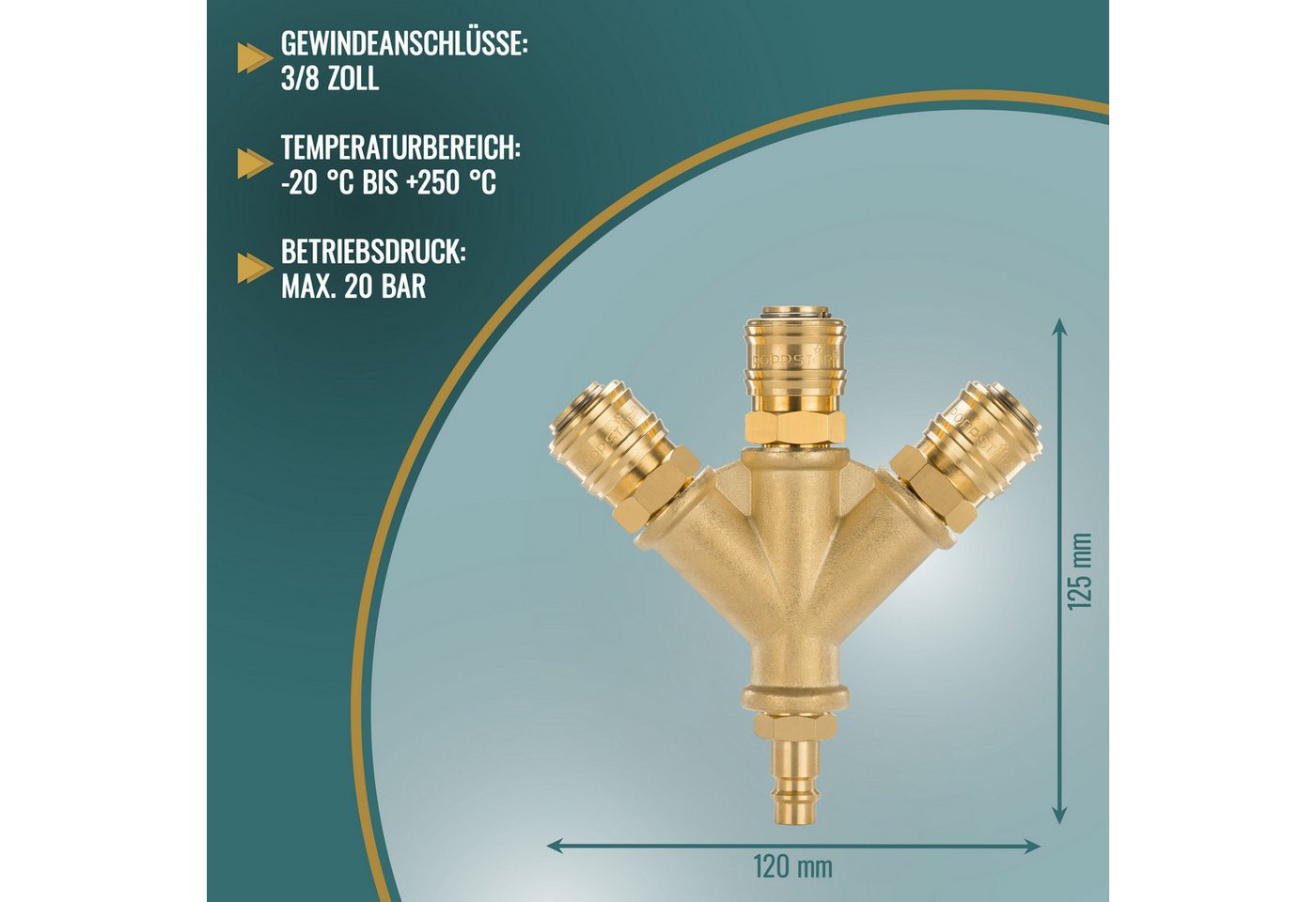 Poppstar Druckluftgeräte-Set Verteiler 3-fach für Druckluft-Zubehör, 1-tlg., mit Schnellkupplungen (Standard Druckluftanschluss NW 7,2) Bild 2