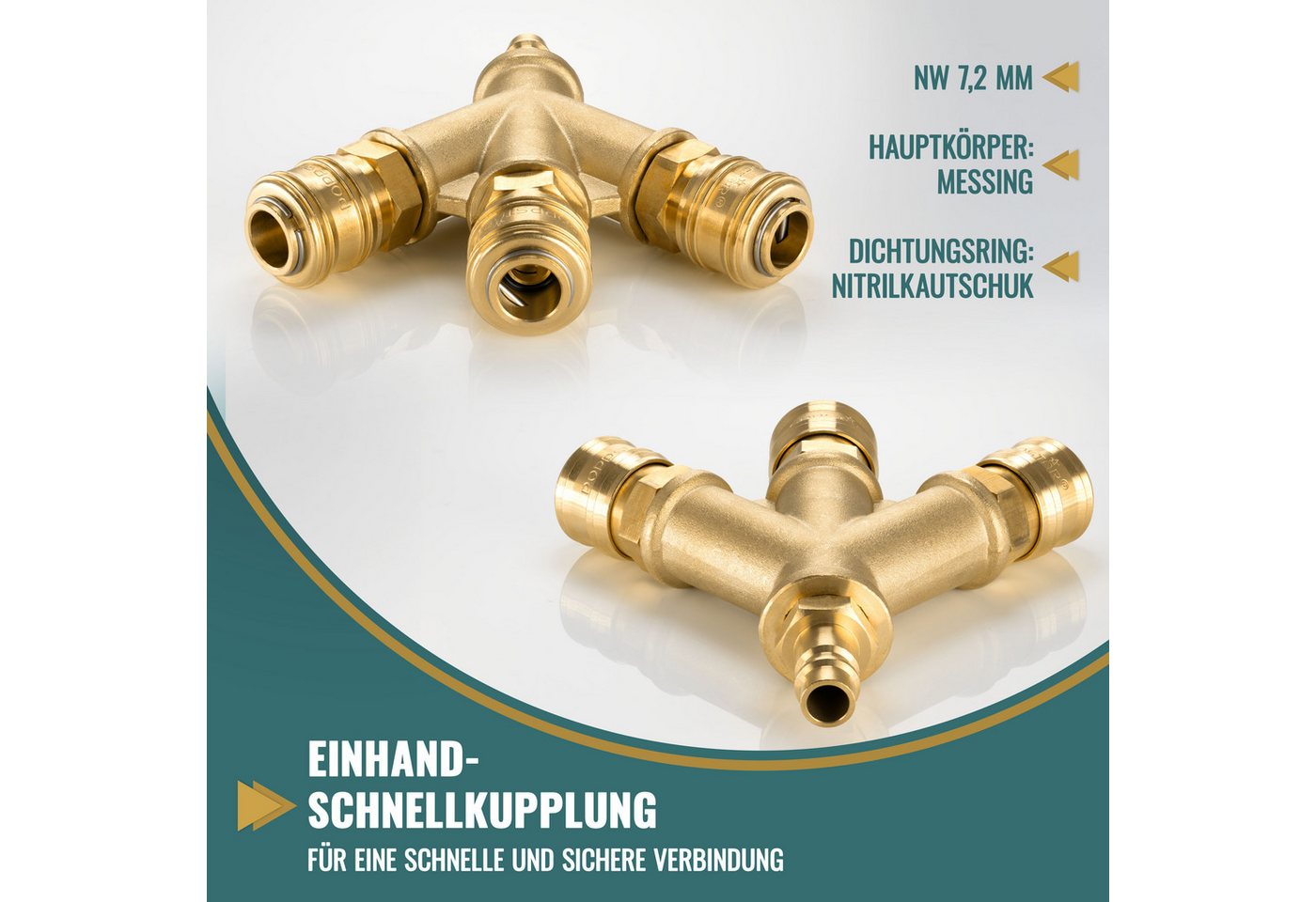 Poppstar Druckluftgeräte-Set Verteiler 3-fach für Druckluft-Zubehör, 1-tlg., mit Schnellkupplungen (Standard Druckluftanschluss NW 7,2) Bild 4