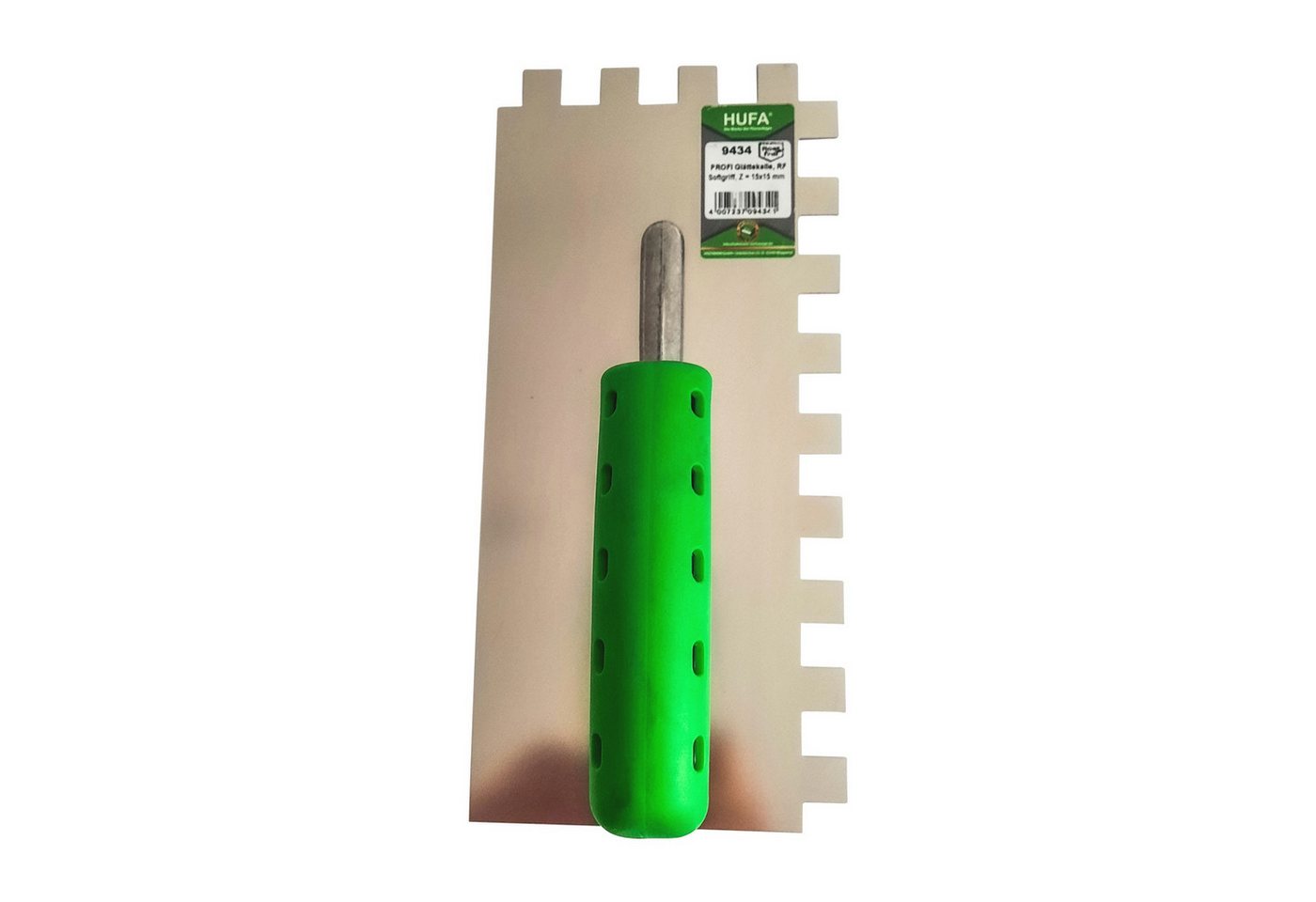Hufa Zahnkelle Hufa Profi Glättekelle Edelstahl 2K Griff 280x130mm 15x15mm gezahnt rostfrei