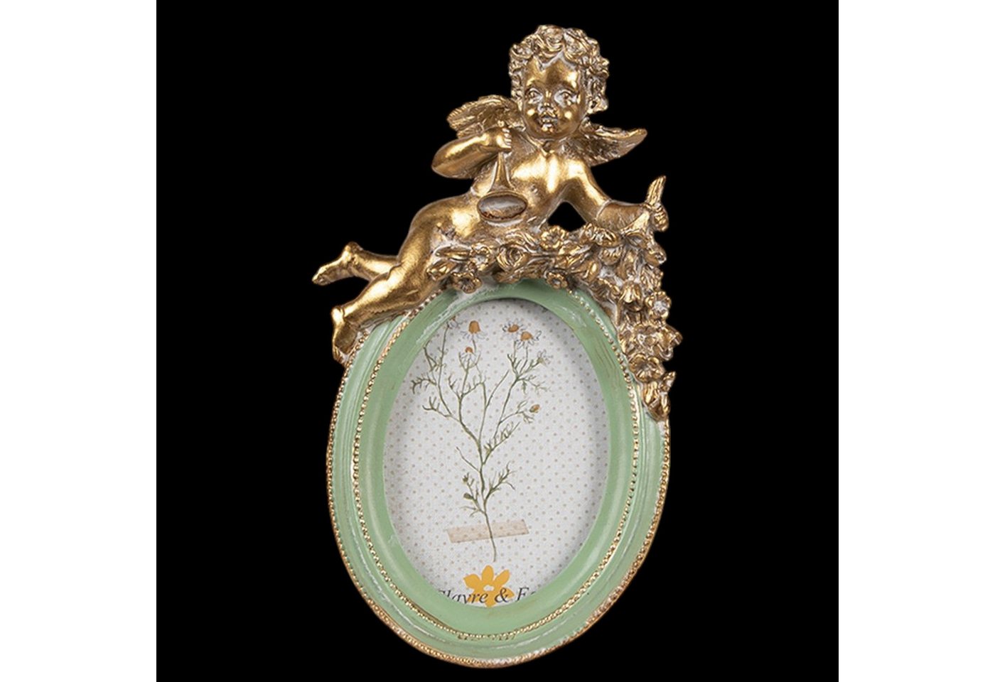 Clayre & Eef Bilderrahmen Kleiner Bilderrahmen 6x9 Vintage Engelmotiv Grün – Clayre & Eef