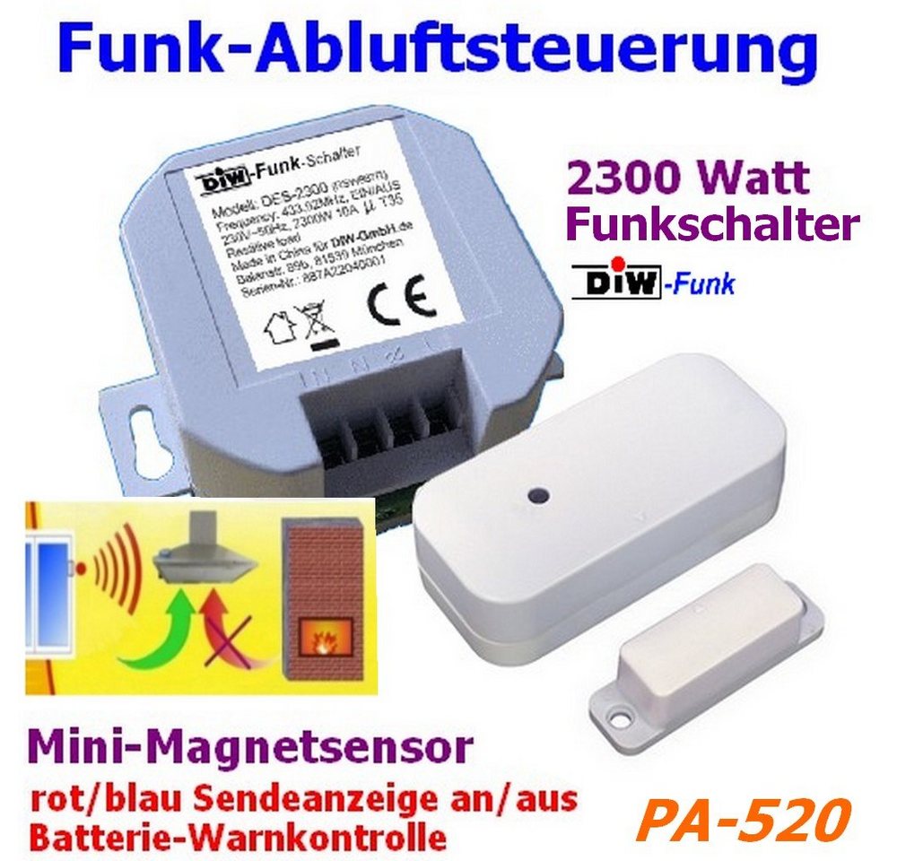 DIW-Funk Funk-Empfangsmodul DIW-Funk Einbau Abluftsteuerung PA-520 Komplettset, für Innenräume, Spar-Set, Komplettset, Batteriewarnung an Fensterkontakt Bild 2