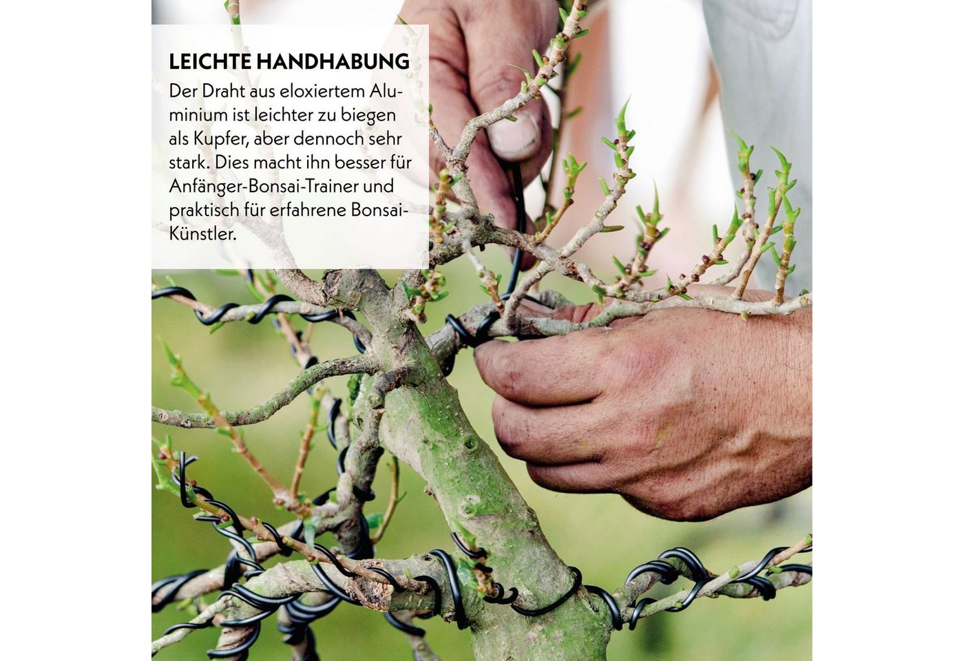 HappySeed Basteldraht 10m Bonsai Draht aus eloxiertem Aluminium, Schwarz - (3er Set)