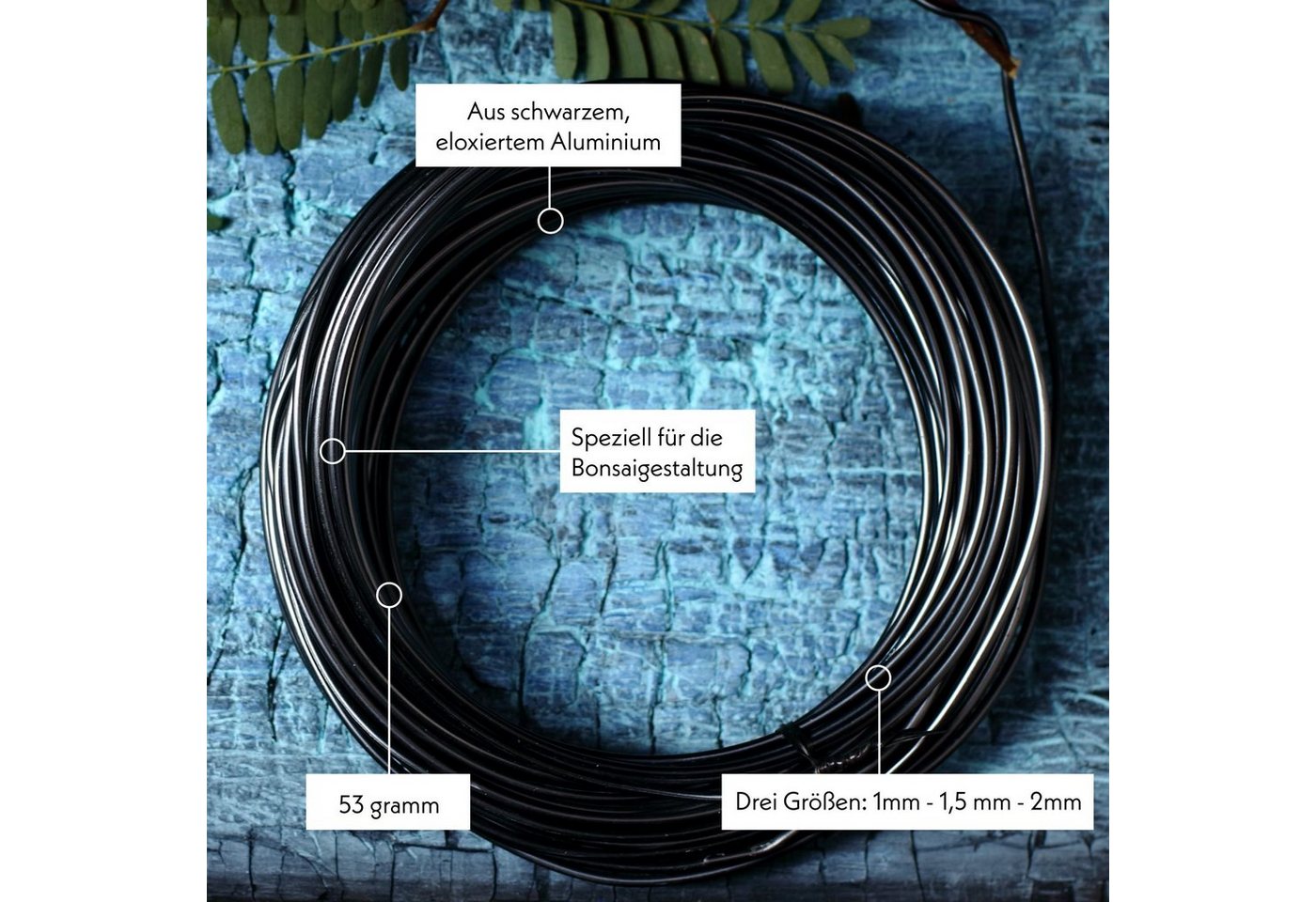 HappySeed Basteldraht 10m Bonsai Draht aus eloxiertem Aluminium, Schwarz - (3er Set) Bild 2