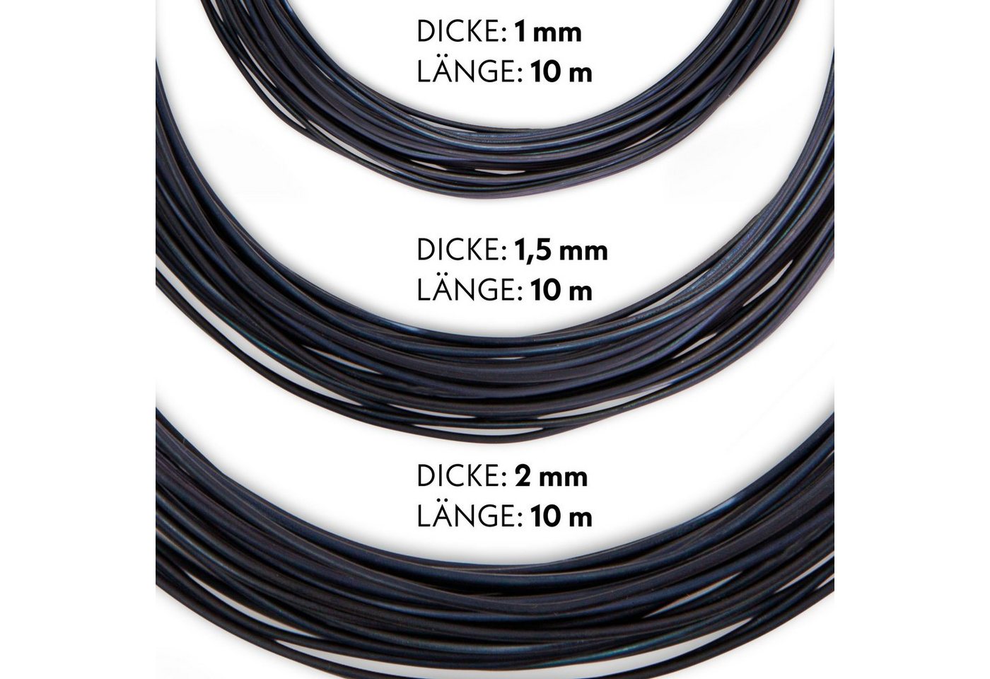 HappySeed Basteldraht 10m Bonsai Draht aus eloxiertem Aluminium, Schwarz - (3er Set) Bild 3