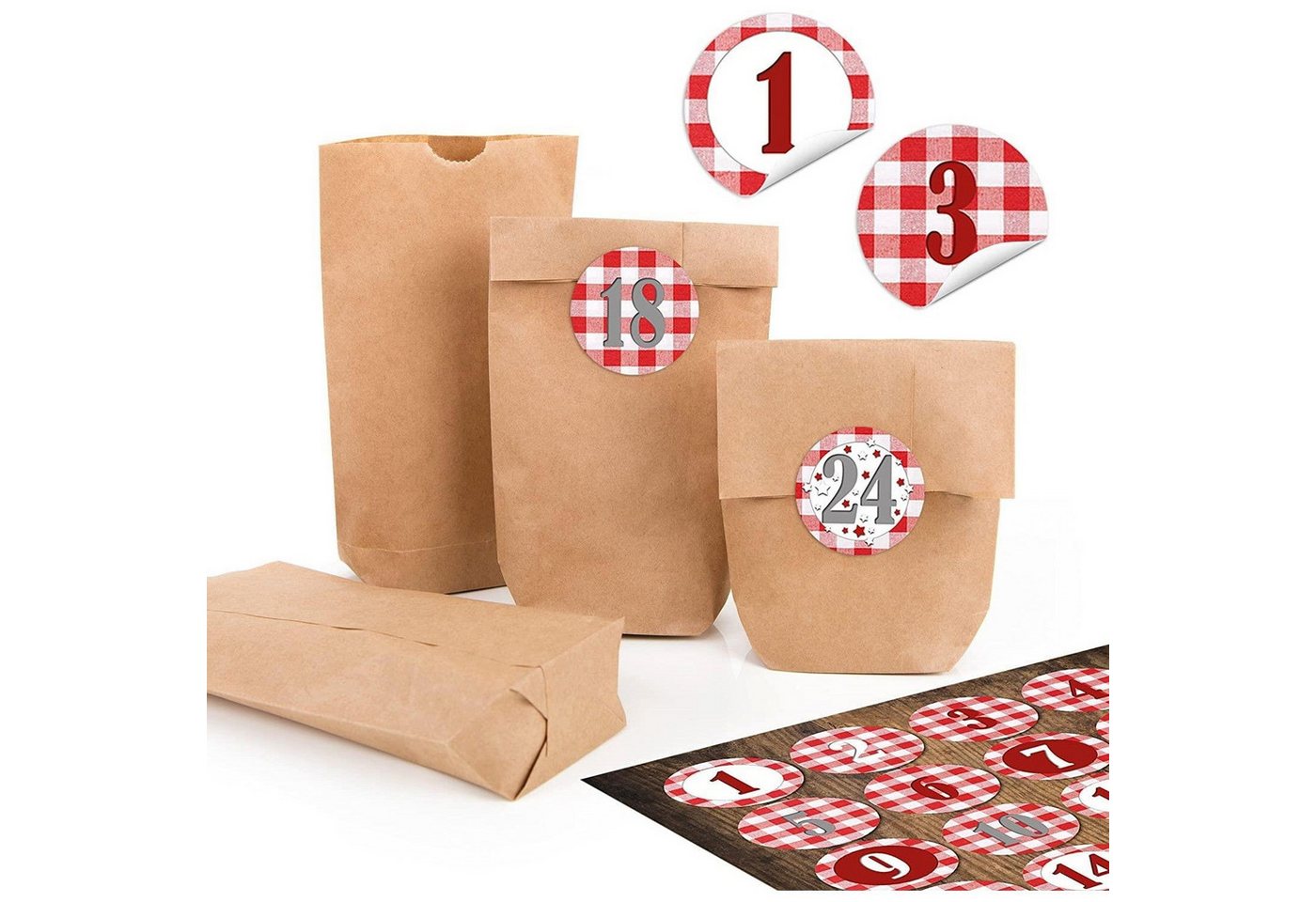 Logbuch-Verlag Aufkleber Kraftpapiertüten mit Boden 9 x 15 x 3,5 cm mit runden Weihnachts Bild 2