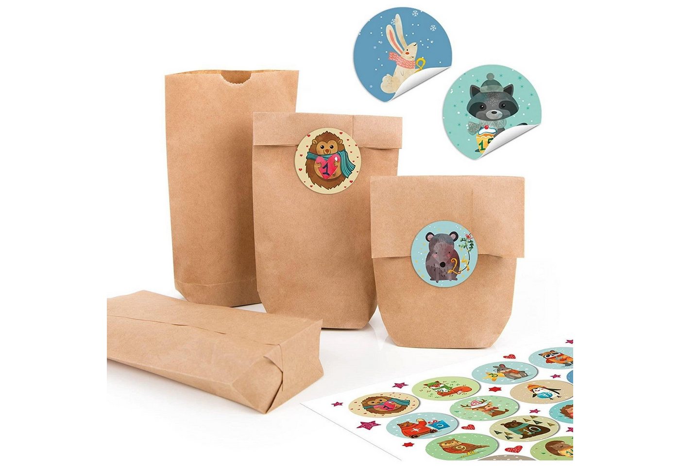 Logbuch-Verlag Aufkleber Kraftpapiertüten mit Boden 9 x 15 x 3,5 cm mit runden Weihnachts Bild 3