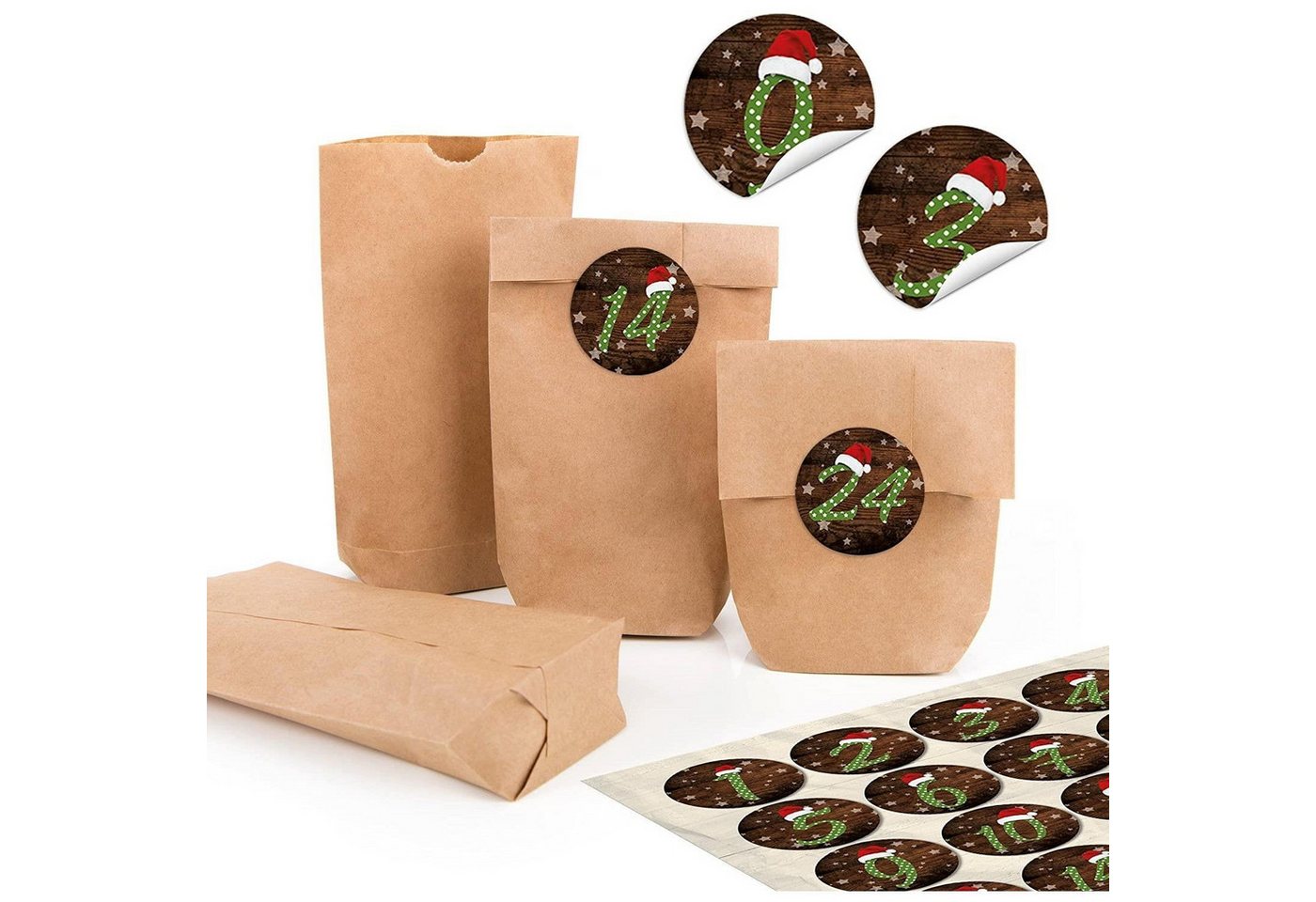 Logbuch-Verlag Aufkleber Kraftpapiertüten mit Boden 9 x 15 x 3,5 cm mit runden Weihnachts Bild 4