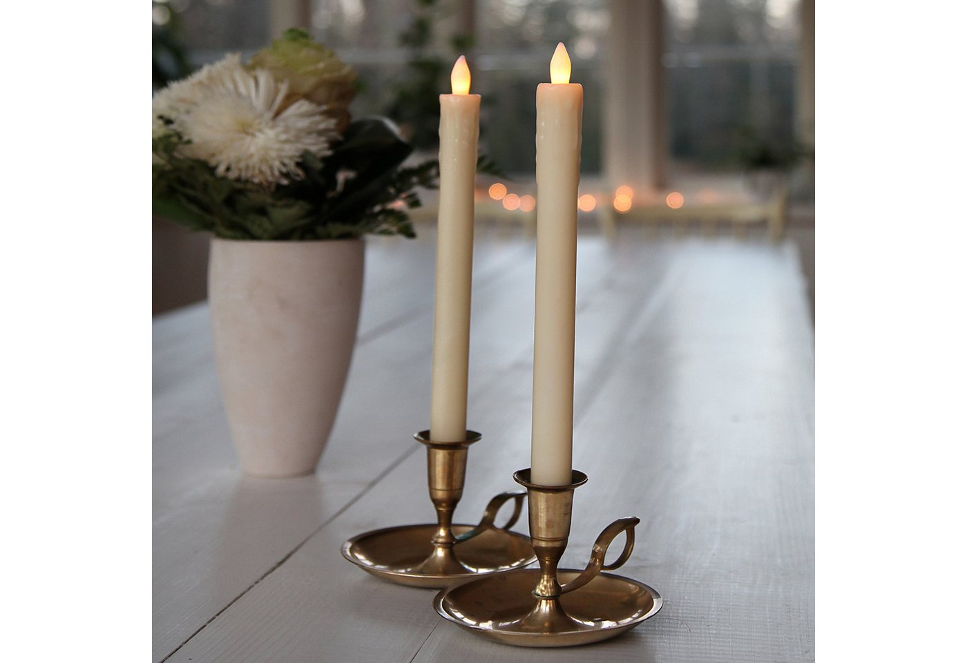 MARELIDA LED-Kerze LED Stabkerzen Echtwachs flackernde Tafelkerzen LED H: 25cm creme 2St., LED Classic, warmweiß (2100K bis 3000K) Bild 3