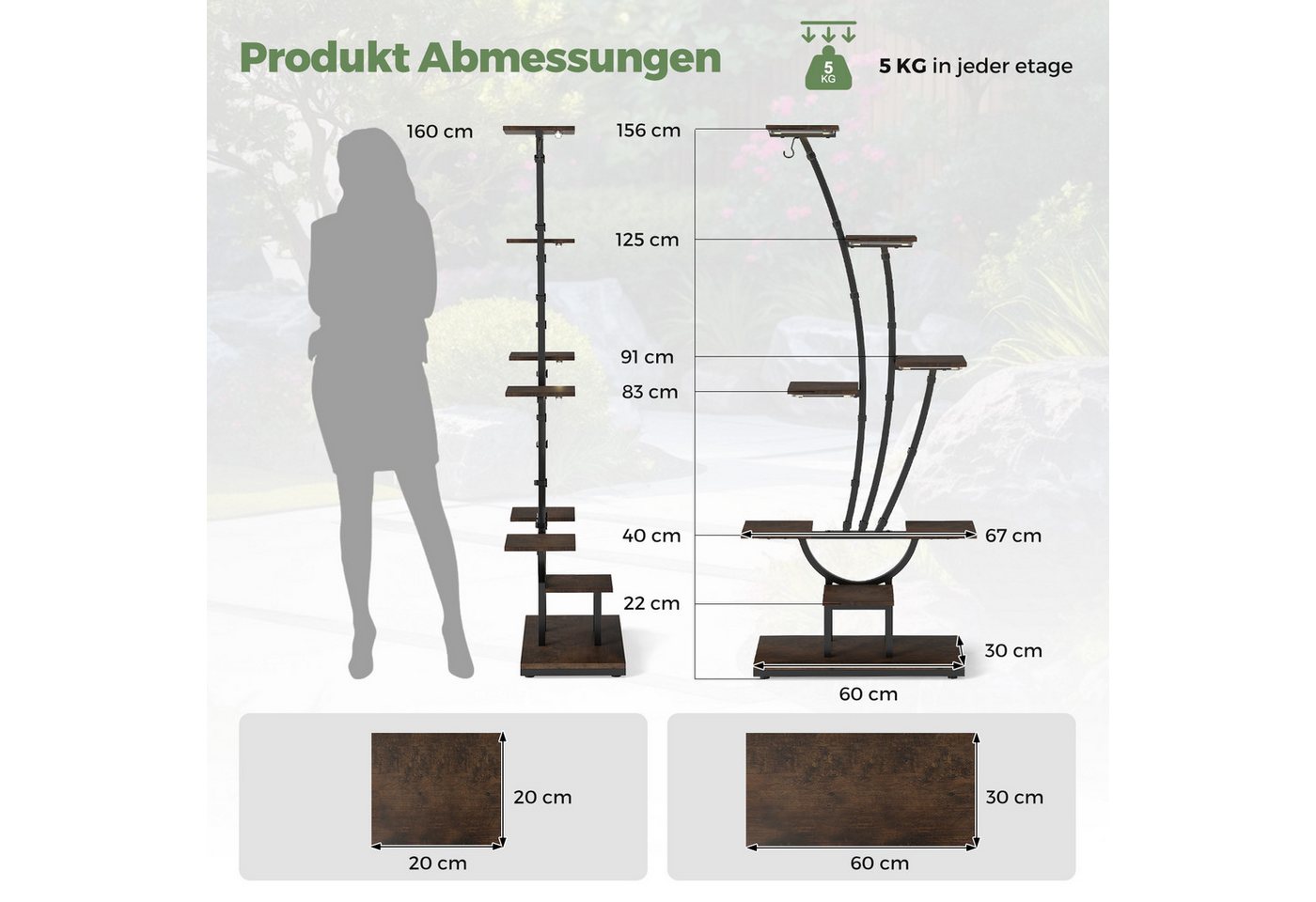 COSTWAY Blumenständer (1 St), Pflanzenständer mit Wachstumslichtern Metall 156 cm Bild 4
