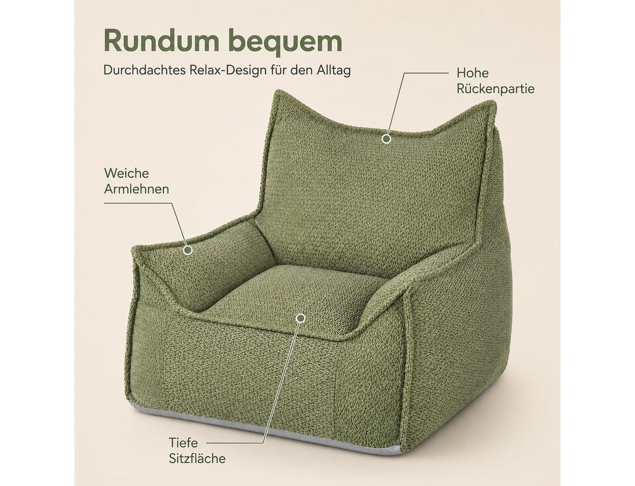 Youyijia Gartenlounge-Sessel Kinder Sitzsack Sessel für Erwachsene, Bodensessel mit Armlehnen Bild 5