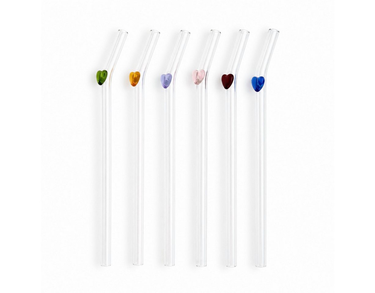 Almina Trinkhalme, (7-tlg), 20 cm, mit Reinigungsbürste, 6er Set, Herz-Motiv