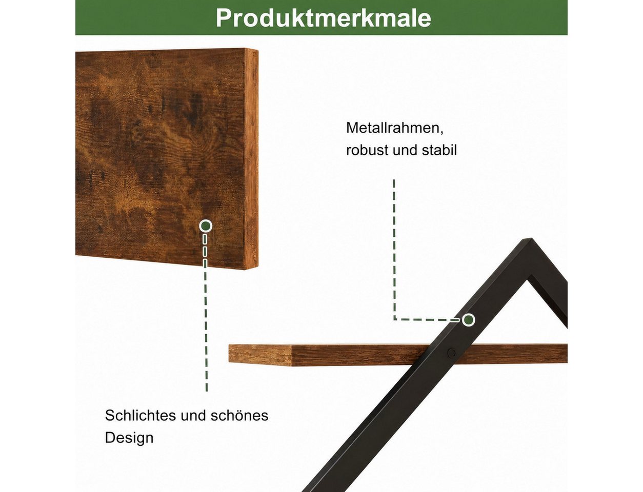 LEMLIT Küchenregal 2er-Set Wandregal, Industrial Hängeregal mit Metallrahmen, 2er Set 2-tlg., Rautenregal 2 pro Regalboden, 38 x 14 x 38 cm, Braun/Schwarz Bild 4