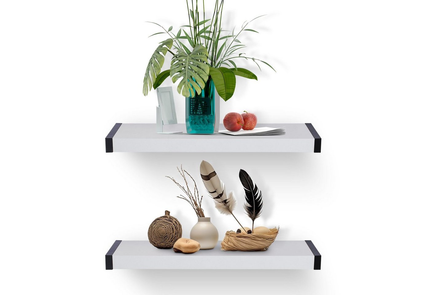 Coradoma Deko-Wandregal 2er Set Echtholz Buche freischwebend Schweberegal Hängeregal 61x15cm, für Bilderrahmen, Fotorahmen, Bücher, Deko