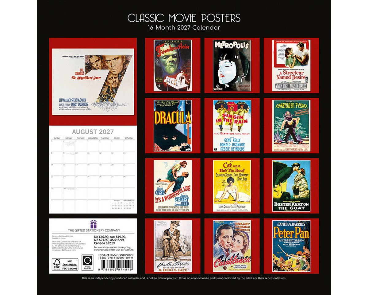 Wandkalender TGSC, Klassische Filmplakate Kalender 2027 – quadratischer Wandkal Bild 2