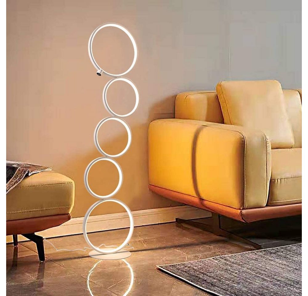 ZMH Stehlampe Wohnzimmer dimmbar Stehleuchte Weiß/schwarze Modern Schlafzimmer, LED fest integriert, Warmweiß, 5-Flammig Ringförmige,Warmweiß,Standleuchte 33W, Metall Bild 4