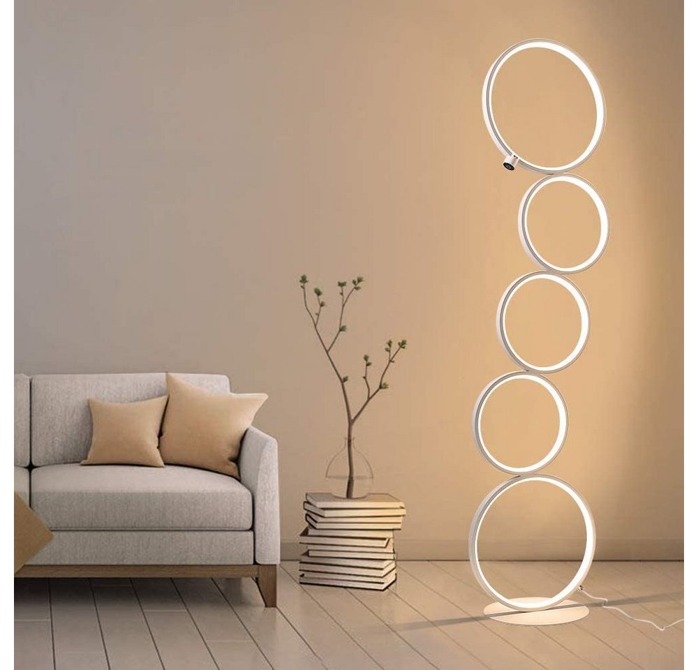 ZMH Stehlampe Wohnzimmer dimmbar Stehleuchte Weiß/schwarze Modern Schlafzimmer, LED fest integriert, Warmweiß, 5-Flammig Ringförmige,Warmweiß,Standleuchte 33W, Metall Bild 5