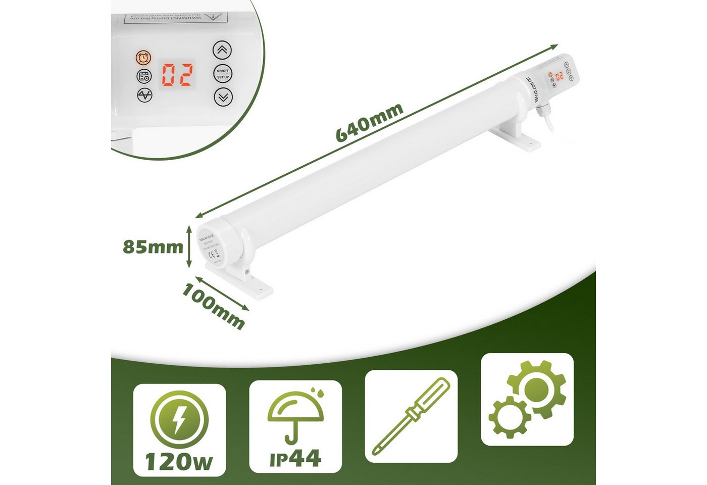 Clanmacy Heizgerät Gewächshausheizung Elektrische Stabheizung Gardineer Heizrohr 120W, 120 W Bild 5