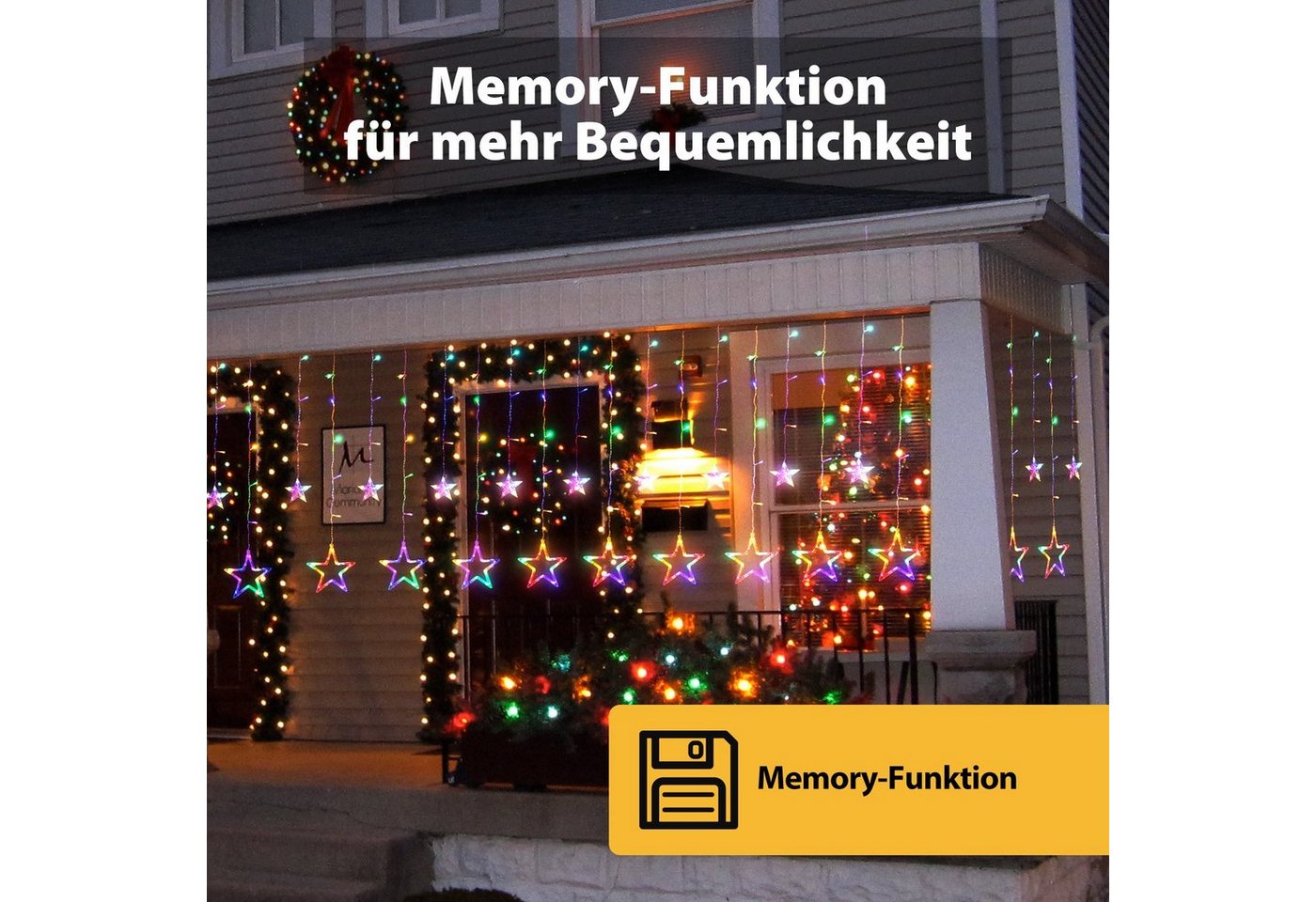 Salcar LED-Lichterkette 2m Sterne LED Lichterkette Außen Lichtervorhang Innen Weihnachten, 8 Beleuchtungsmodi und Memory-Funktion, Bunt Bild 2