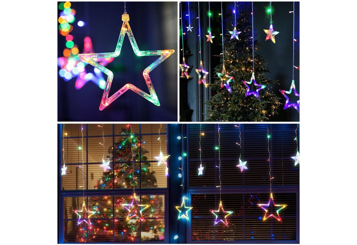 Salcar LED-Lichterkette 2m Sterne LED Lichterkette Außen Lichtervorhang Innen Weihnachten, 8 Beleuchtungsmodi und Memory-Funktion, Bunt Bild 3