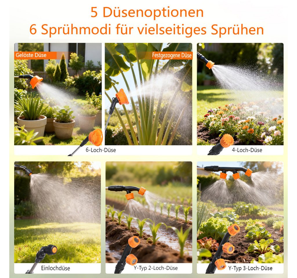 Insma Drucksprühgerät 16L Elektrisches Gartensprühgerät mit 5 verstellbaren Sprühdüsen, Akku-Drucksprühgerät mit Doppelter Schultergurte für Gartenspritze Bild 3