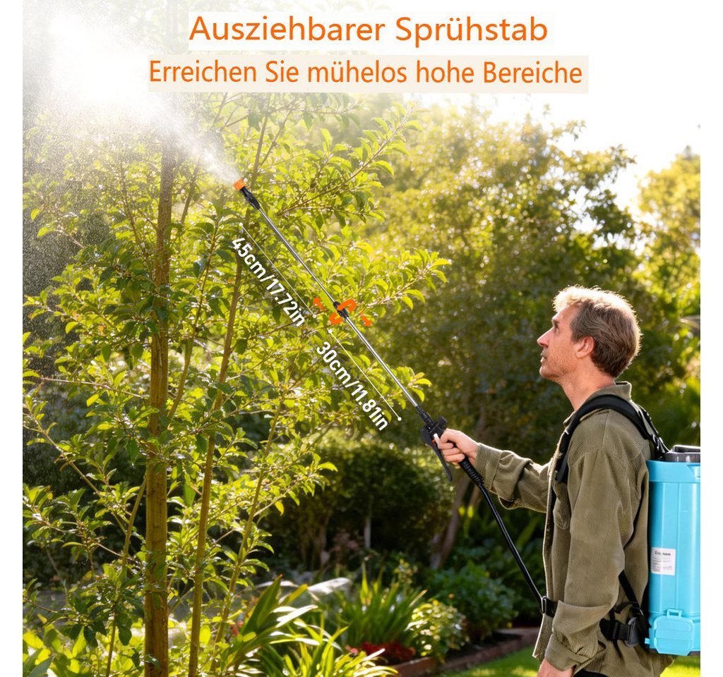 Insma Drucksprühgerät 16L Elektrisches Gartensprühgerät mit 5 verstellbaren Sprühdüsen, Akku-Drucksprühgerät mit Doppelter Schultergurte für Gartenspritze Bild 4