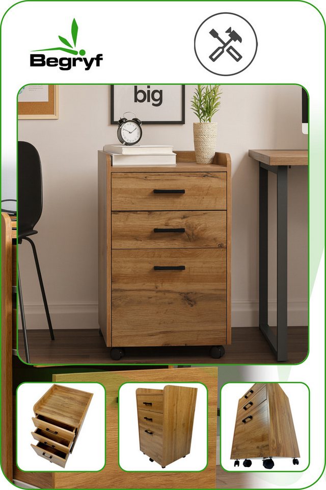 BEGRYF Rollcontainer Erlefarben 40 x 42 x 72 cm, mit 3 Schubladen, auf Rollen Bild 5