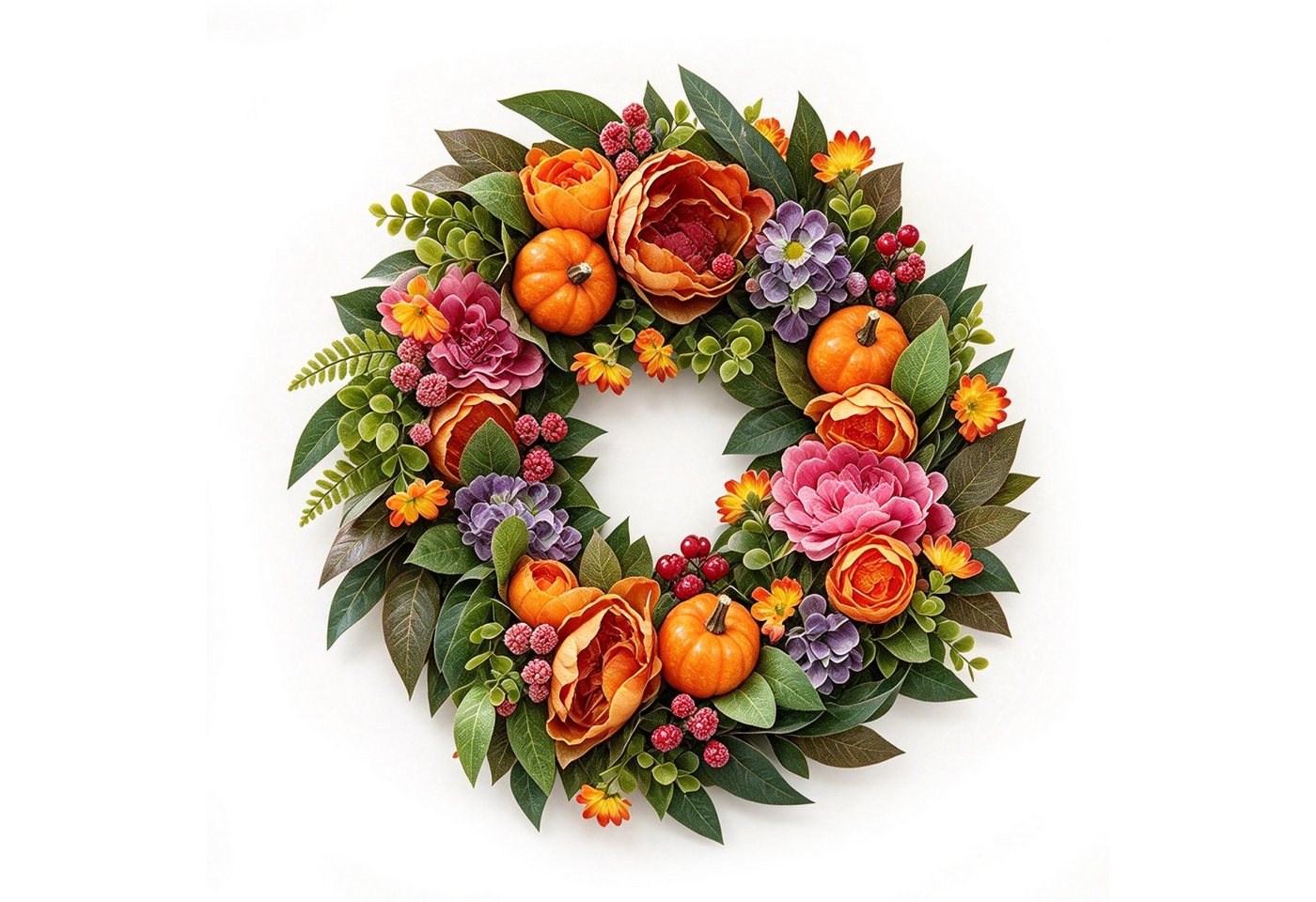 Diwzbyn Dekokranz Herbst Türkranz, Ahornblätter Kürbis Beeren Dekokranz, erbst Dekor Kranz, geeignet für Innen/Außen Wanddekoration Bild 2