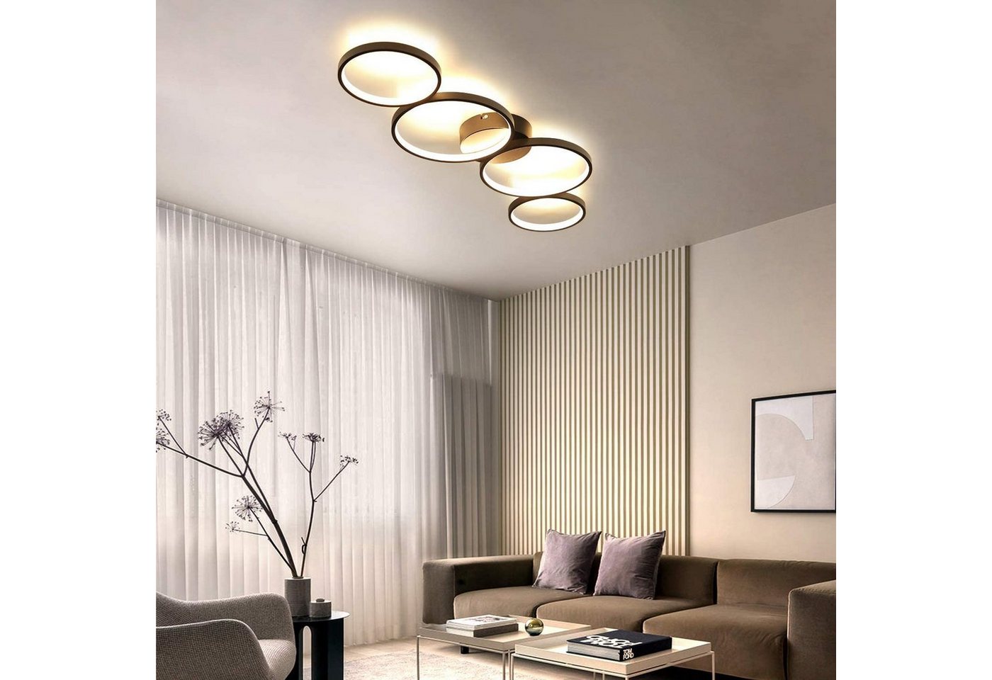 Nettlife LED Deckenleuchte 4 Flammig Wohnzimmer Deckenlampe 37W Modern Warmweiß Ringoptik Schwarz, LED fest integriert, warmweiß, Wohnzimmmer,Schlafzimmer, Flur, Büro, Arbeitszimmer Bild 2