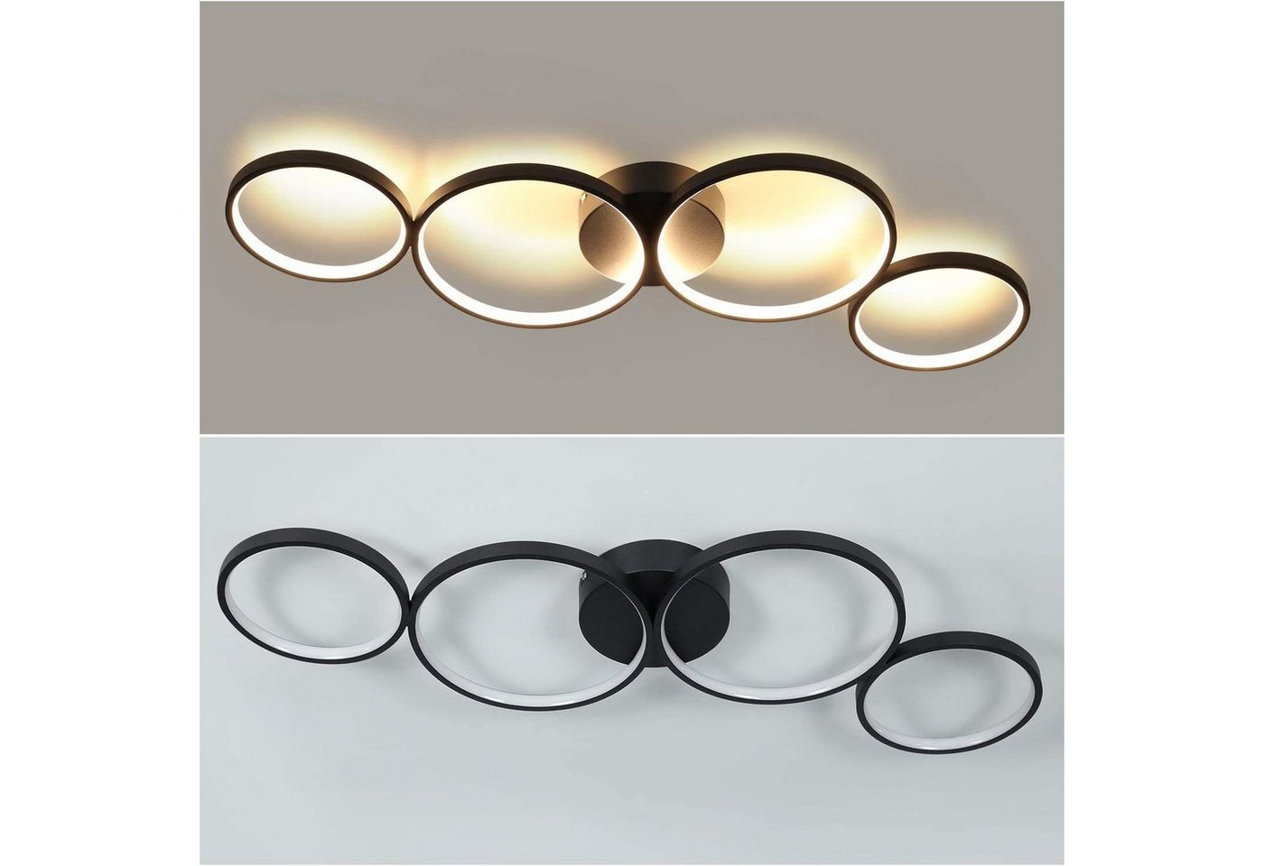 Nettlife LED Deckenleuchte 4 Flammig Wohnzimmer Deckenlampe 37W Modern Warmweiß Ringoptik Schwarz, LED fest integriert, warmweiß, Wohnzimmmer,Schlafzimmer, Flur, Büro, Arbeitszimmer Bild 3