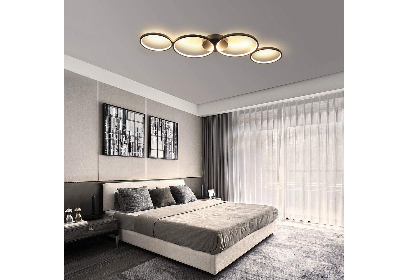 Nettlife LED Deckenleuchte 4 Flammig Wohnzimmer Deckenlampe 37W Modern Warmweiß Ringoptik Schwarz, LED fest integriert, warmweiß, Wohnzimmmer,Schlafzimmer, Flur, Büro, Arbeitszimmer Bild 4