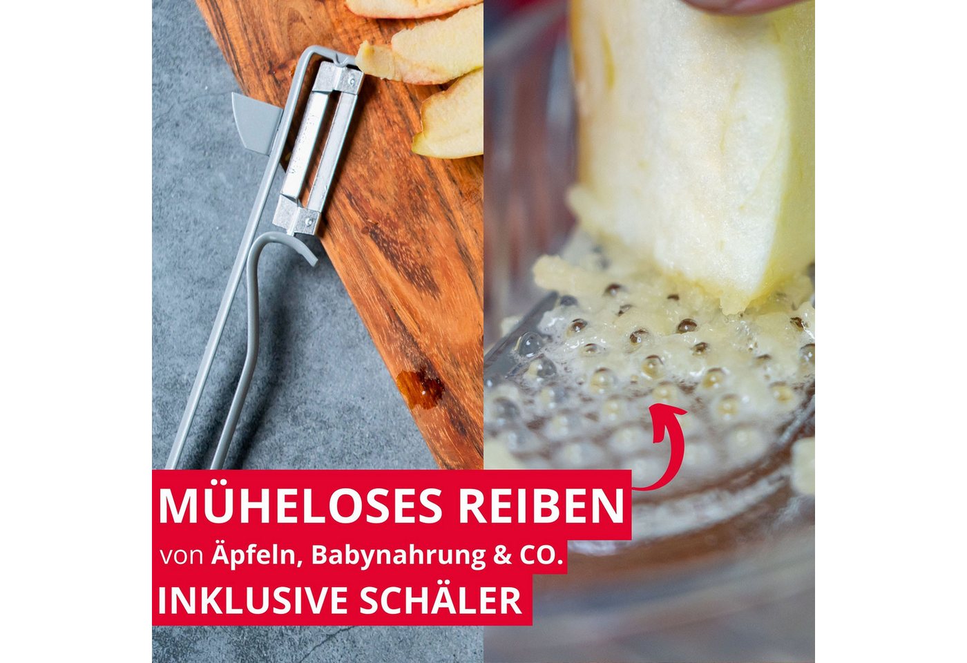 WESTMARK Multireibe / Apfelreibe und Sparschäler, 2-tlg. Set, Glas, Edelstahl, Stahl