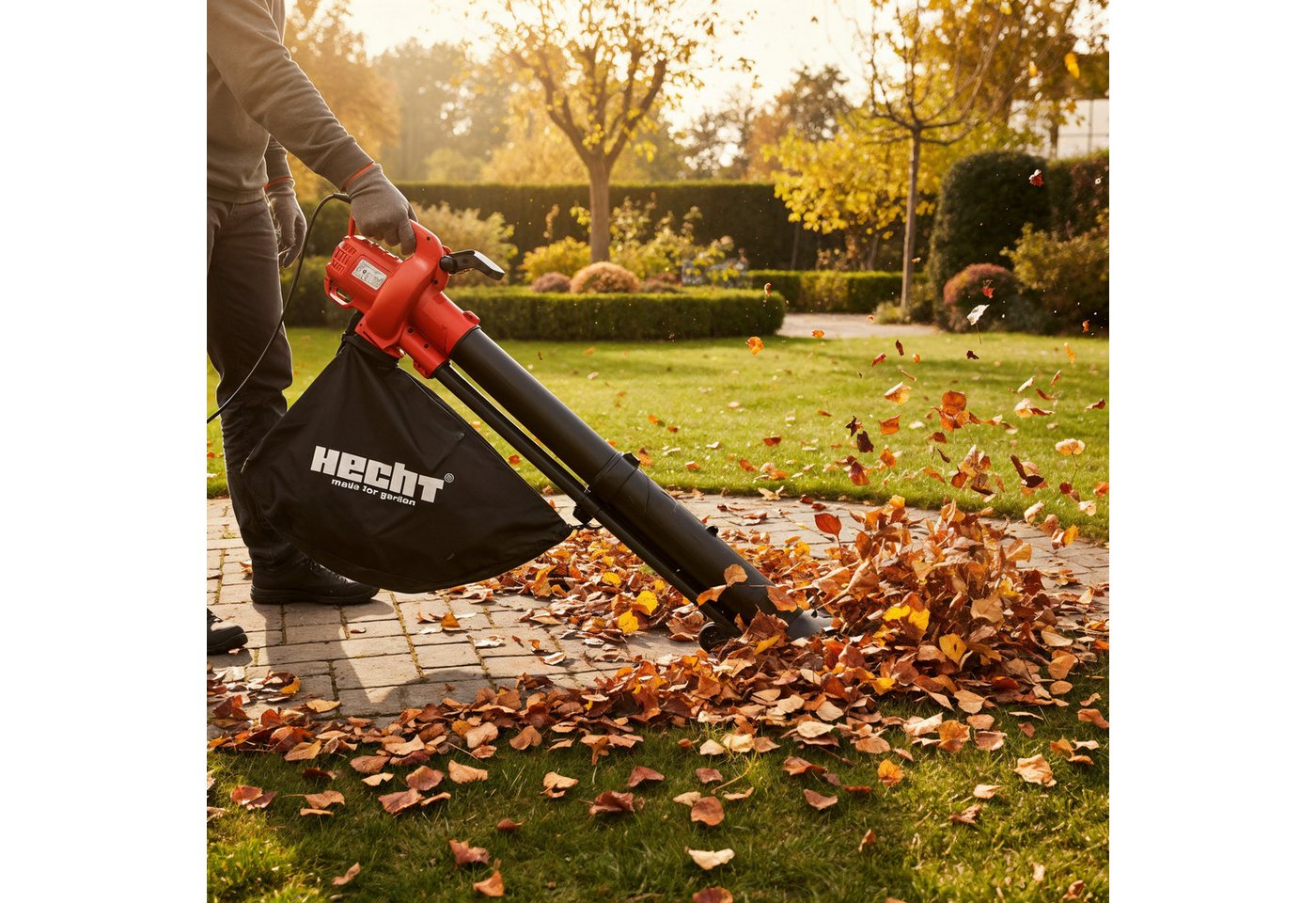 Hecht Elektro-Laubbläser 3in1 Laubbläser 3300W 45 Liter Fangkorb 3,2 kg, 10:1 Mulchfunktion, mit Tragegurt Bild 3
