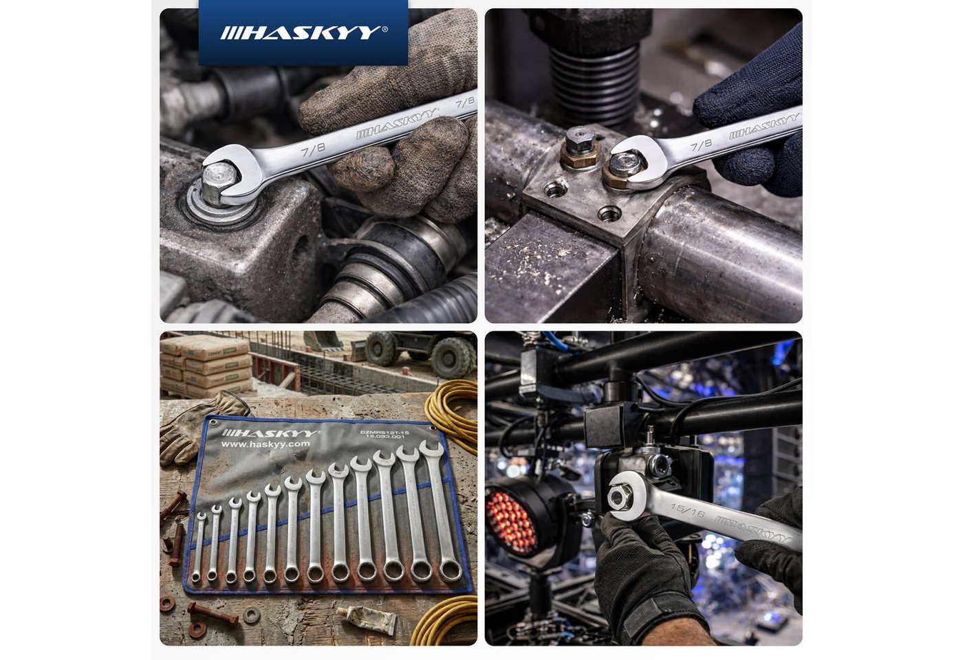 HASKYY Gabel- und Ringschlüssel HASKYY Zoll Maul Ringschlüssel SAE Satz 1/4"-15/16" Gabel