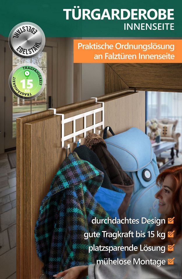Lindenstein Türhaken Türhaken Innenseite Premium, Türen, (Packung, 1-St., 1), ohne Bohren,Stabil,langlebig,rostbeständig,verformungsresistent