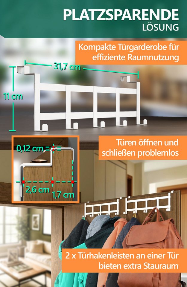 Lindenstein Türhaken Türhaken Innenseite Premium, Türen, (Packung, 1-St., 1), ohne Bohren,Stabil,langlebig,rostbeständig,verformungsresistent Bild 3