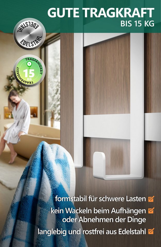Lindenstein Türhaken Türhaken Innenseite Premium, Türen, (Packung, 1-St., 1), ohne Bohren,Stabil,langlebig,rostbeständig,verformungsresistent Bild 4