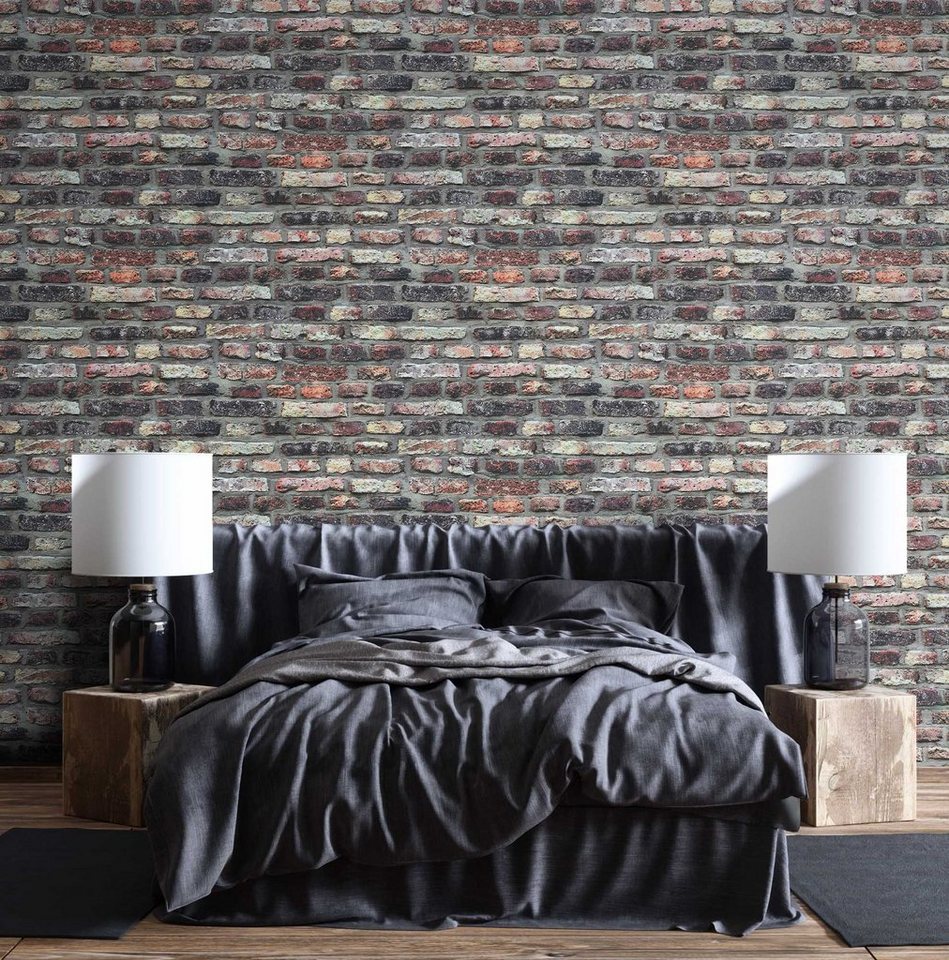 Newroom Vliestapete Muster Tapete Ziegelstein Mauer,Stein, Steintapete Anthrazit Rot Ziegelstein Backstein Mauerwerk Klinker Tapete Steinoptik Wohnzimmer Schlafzimmer Flur, Backstein Bild 2
