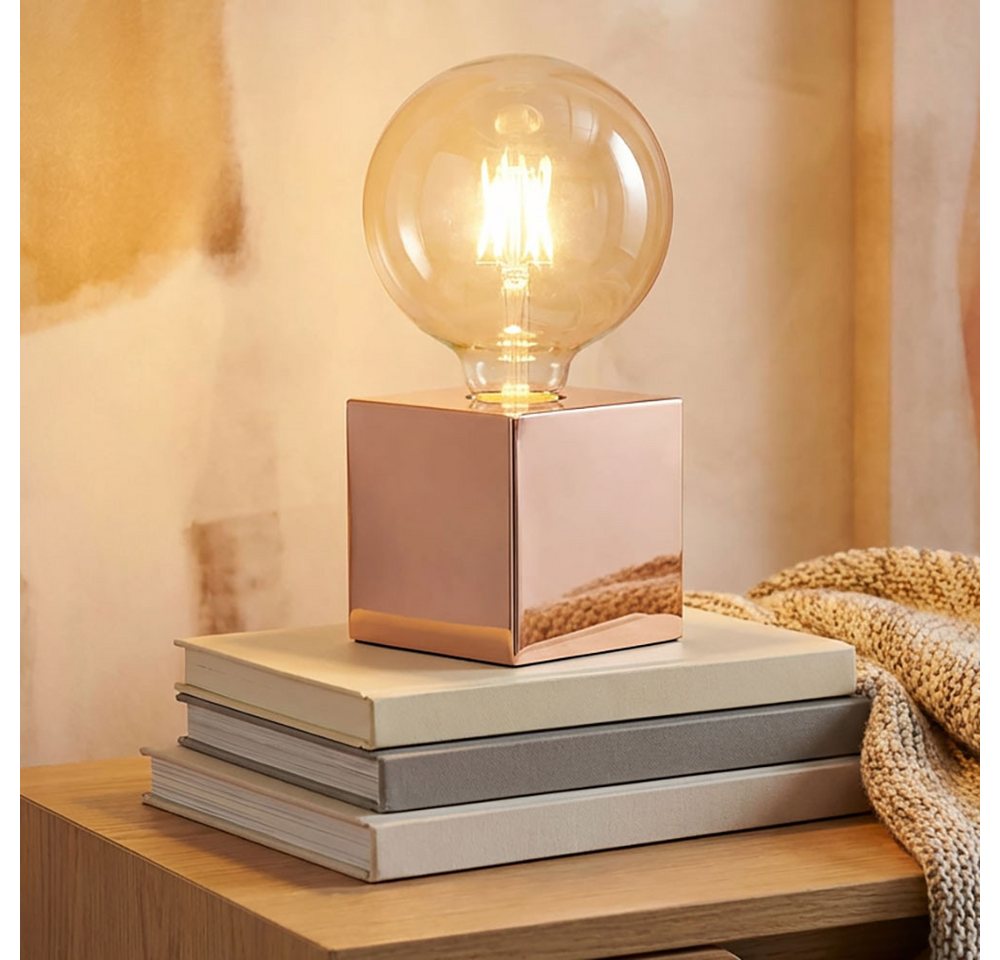 NOWA Tischleuchte, Leuchtmittel nicht inklusive, Tischlampe Retro Tischleuchte kupferfarben Schlafzimmerlampe H 10 cm