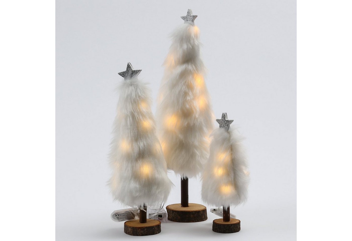 MARELIDA LED Dekoobjekt LED Dekobaum PLÜSCH mit Sternspitze Plüschfell leuchtend 27,5cm