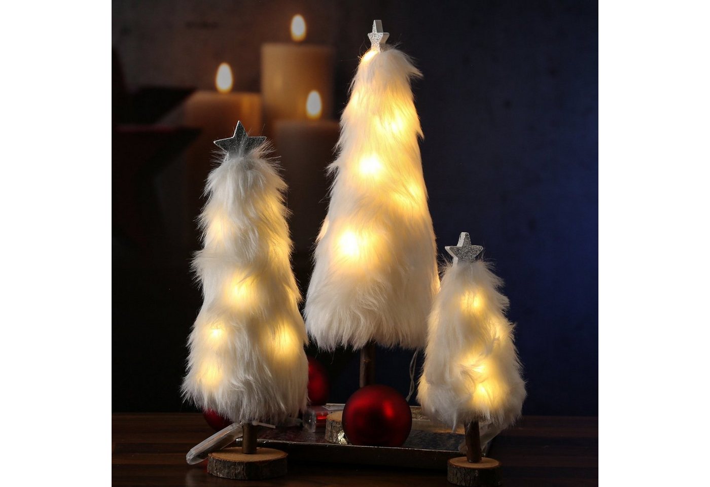 MARELIDA LED Dekoobjekt LED Dekobaum PLÜSCH mit Sternspitze Plüschfell leuchtend 27,5cm Bild 3