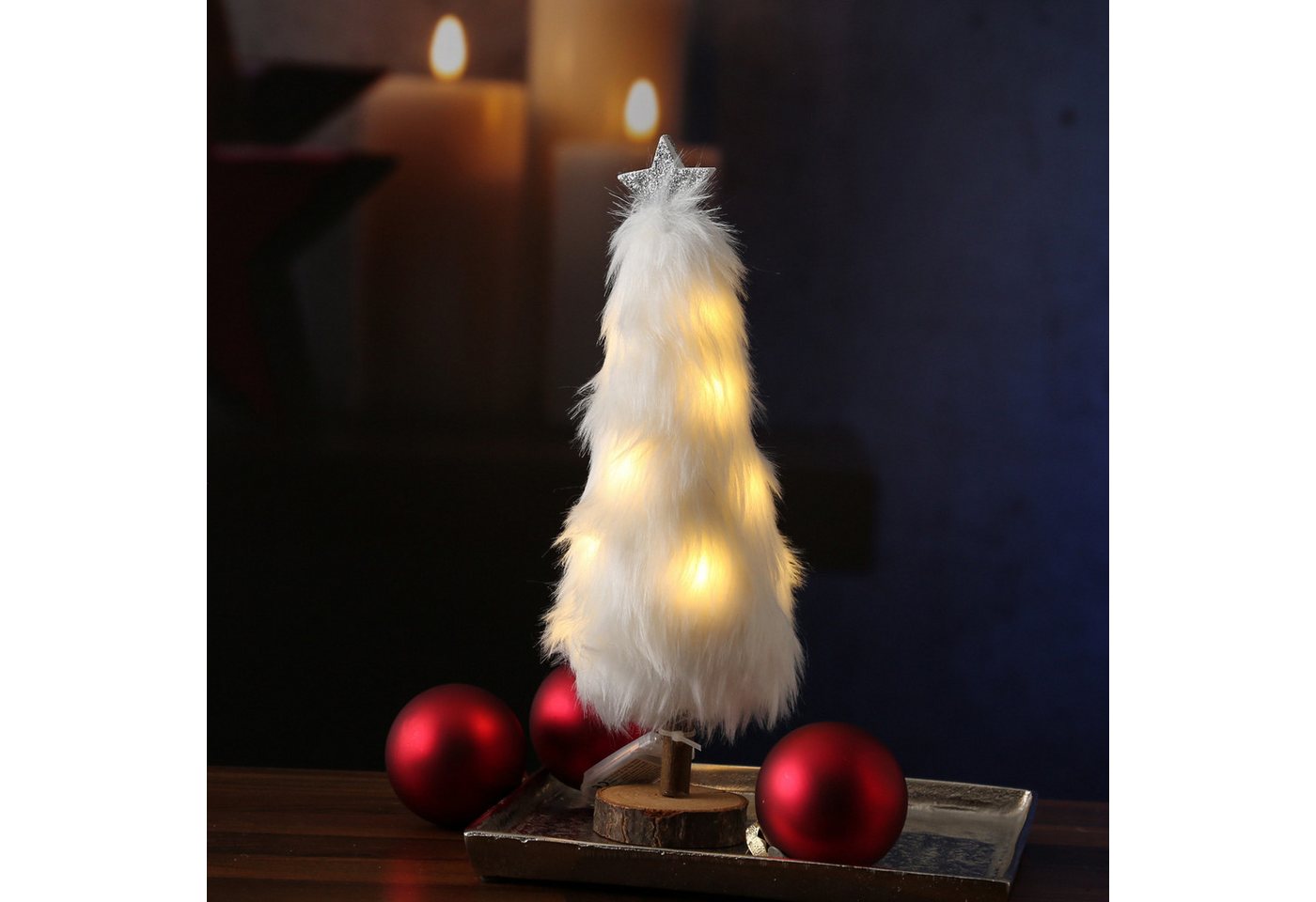 MARELIDA LED Dekoobjekt LED Dekobaum PLÜSCH mit Sternspitze Plüschfell leuchtend 27,5cm Bild 5