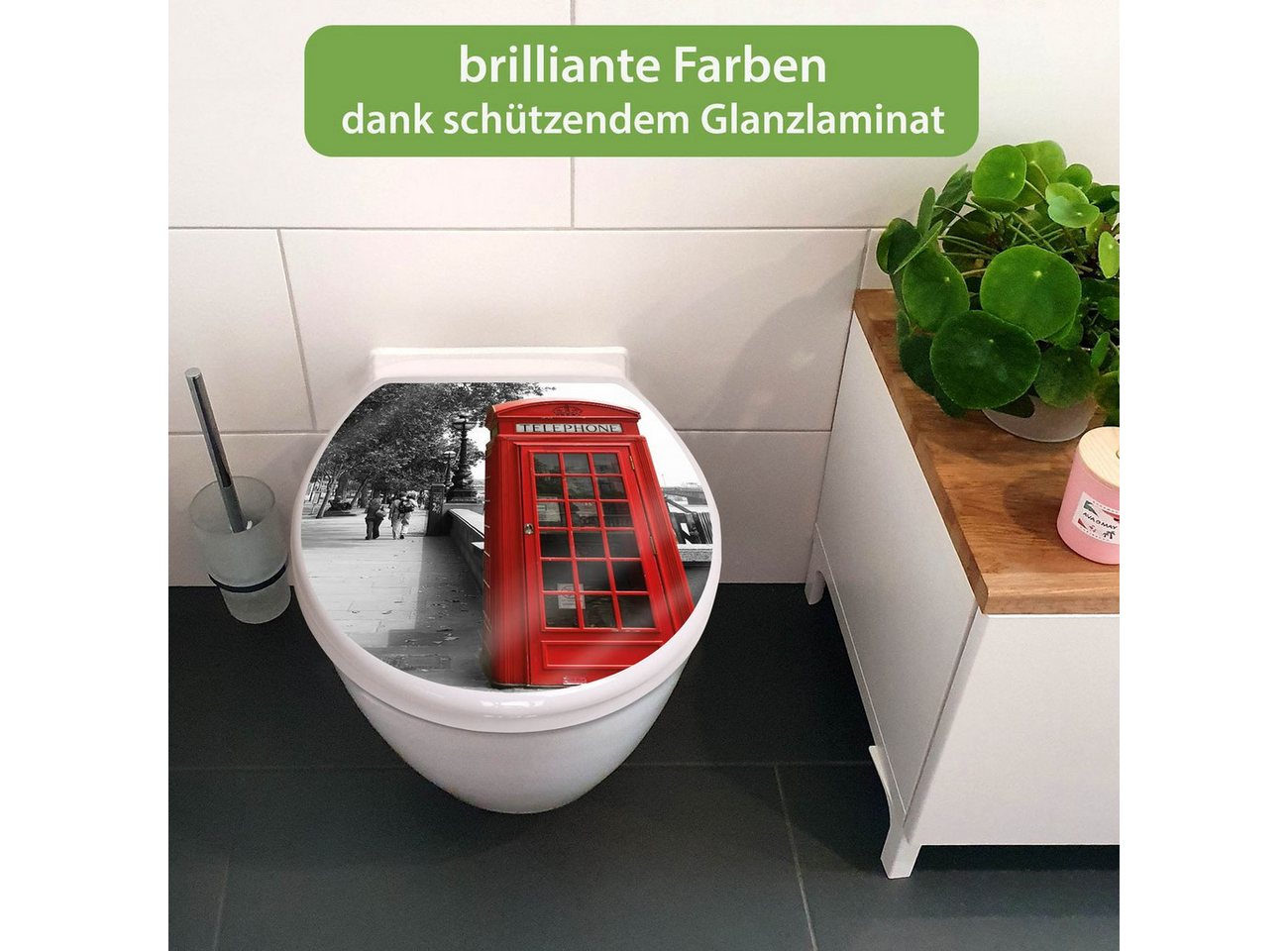 banjado WC-Sitz mit Absenkautomatik Motiv London Red Telephone (umweltfreundliches Material, integrierte Scharniere), 44,5 x 37 x 5 cm Bild 2