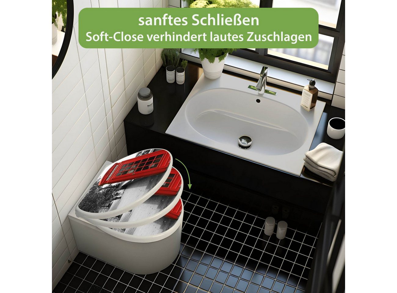banjado WC-Sitz mit Absenkautomatik Motiv London Red Telephone (umweltfreundliches Material, integrierte Scharniere), 44,5 x 37 x 5 cm Bild 3
