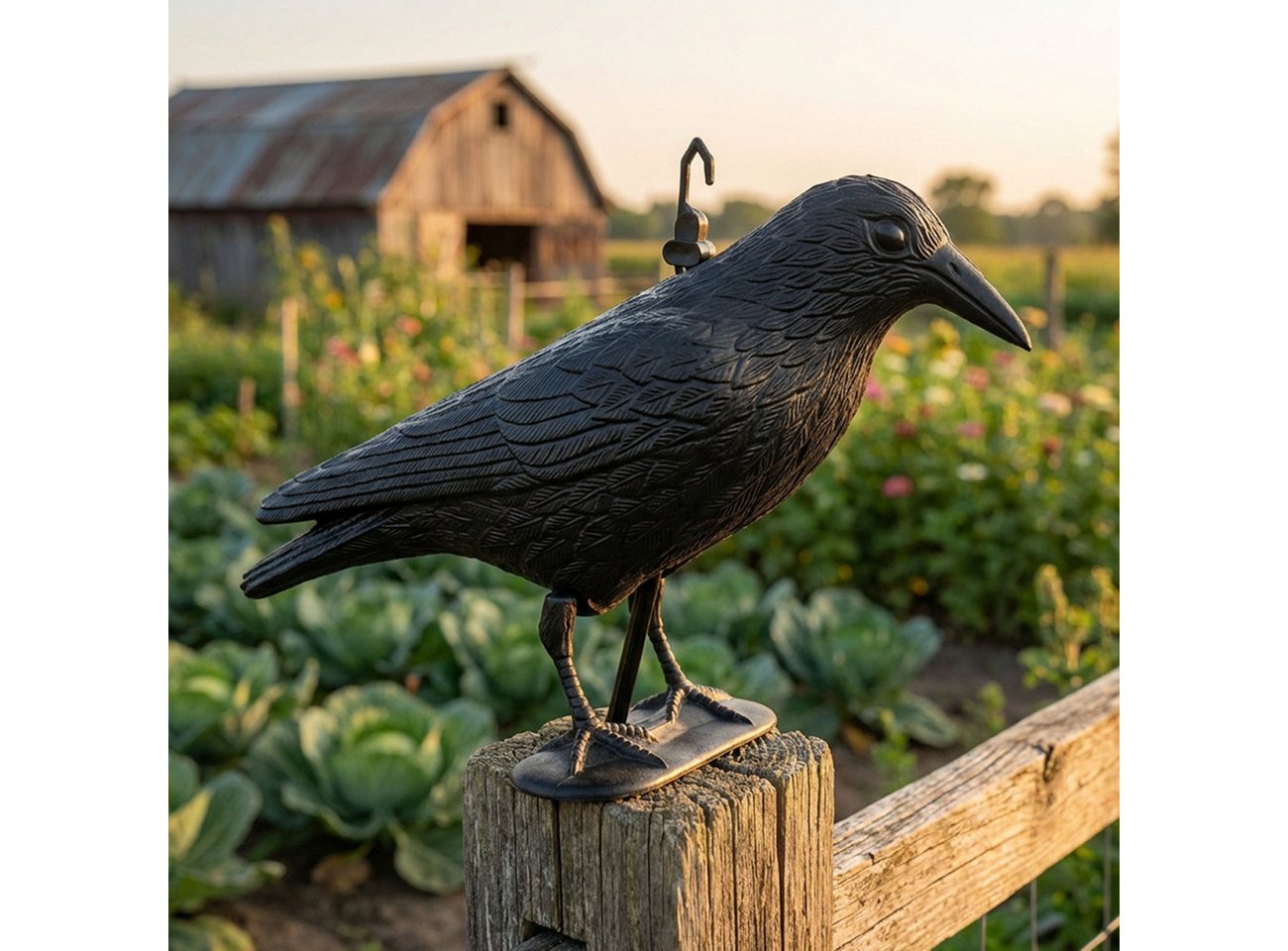 shop'n smile ideoon Vogel-Schreck Wetterfester Rabe zur Vogelabwehr, 35x19x13 cm, Vogelschreck, schwarz, 1-tlg., Raben-Attrappe in Lebensgröße zur Spatzenabwehr Bild 4