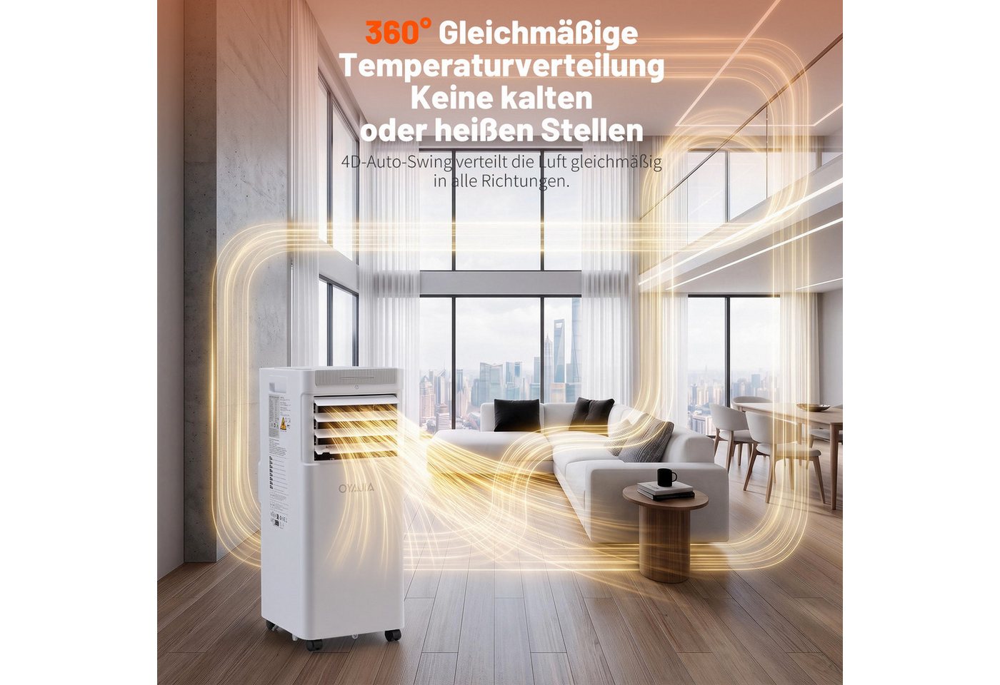 oyajia 4-in-1-Klimagerät Mobiles Klimaanlage mit Heizung, Entfeuchtung, Ventilator & Kühlung, 1600 W Heizfunktion, Entfeuchter bis 40 L/Tag, Schlafmodus, 24H Timer Bild 3