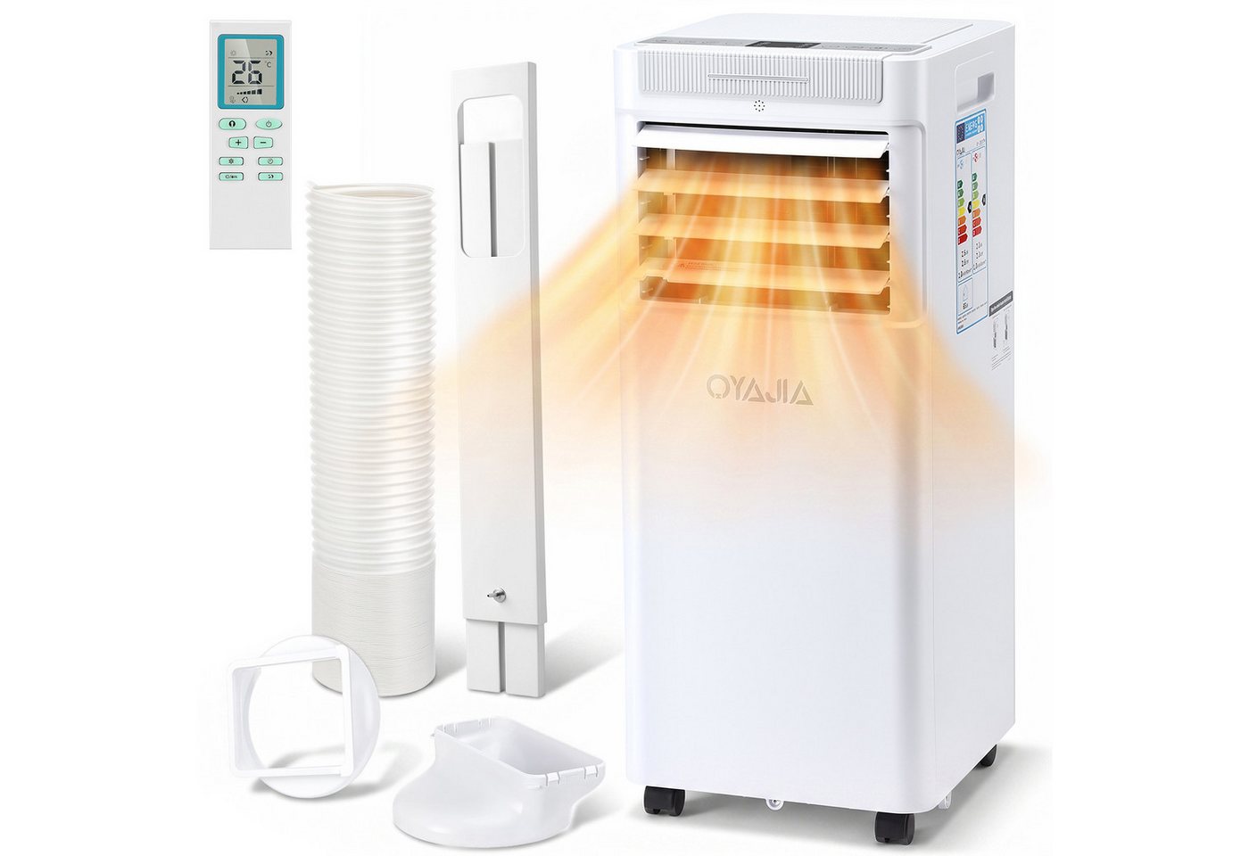 oyajia 4-in-1-Klimagerät Mobiles Klimaanlage mit Heizung, Entfeuchtung, Ventilator & Kühlung, 2000 W Heizfunktion, Entfeuchter bis 60 L/Tag, Schlafmodus, 24H Timer