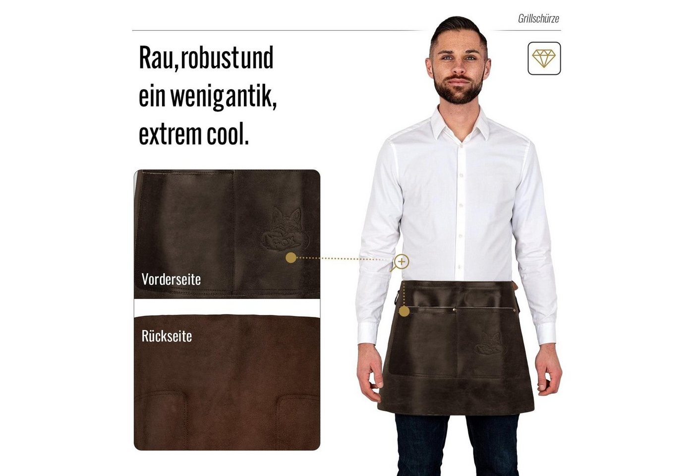BLACK FOREST FOX Grillschürze TIP HUNTER SOFT Leder Service Bistro Zapft Kellner Schürze kurz, One Dark Brown
